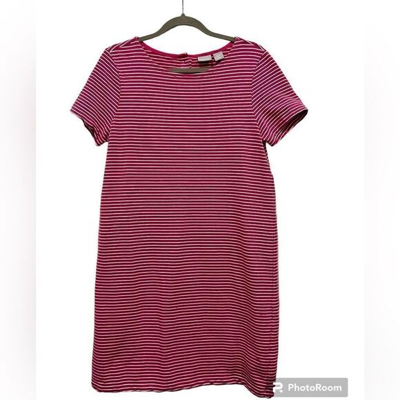 Kenar short sleeve striped pink white shirt dress back gold buttons size L - Picture 1 of 6